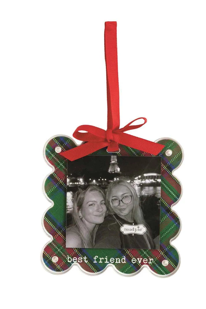 Mud Pie Best Friend Ever Tartan Photo Ornament  (JB)