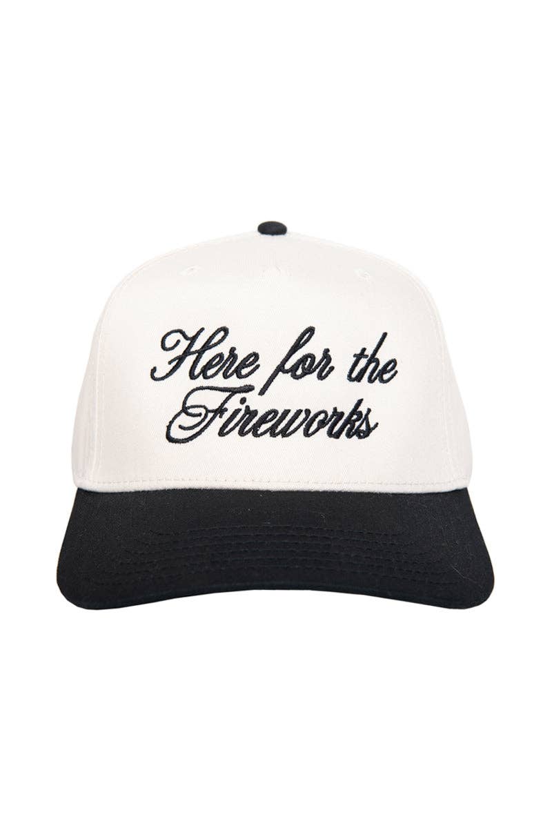 Here For The Fireworks 4th of July Hat: Red and Tan