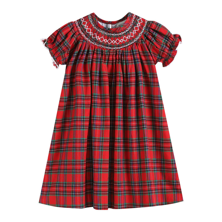Lil Cactus - Red Christmas Plaid Smocked Bishop Dress
