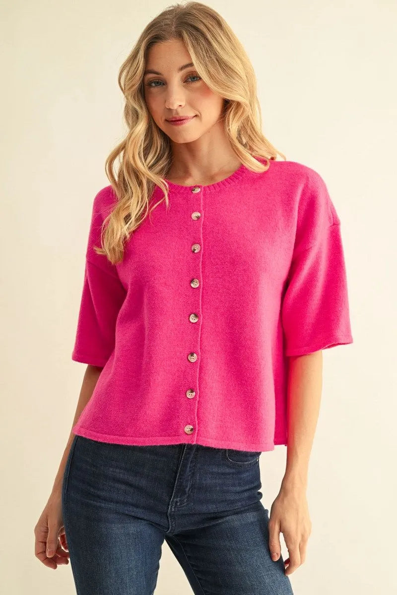 Fuchsia Short Sleeve Sweater Top (LH)