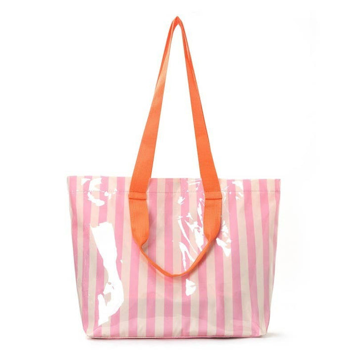 JOSSLYN-Large Striped Vinyl Tote Bags with Shoulder Strap | 40P619