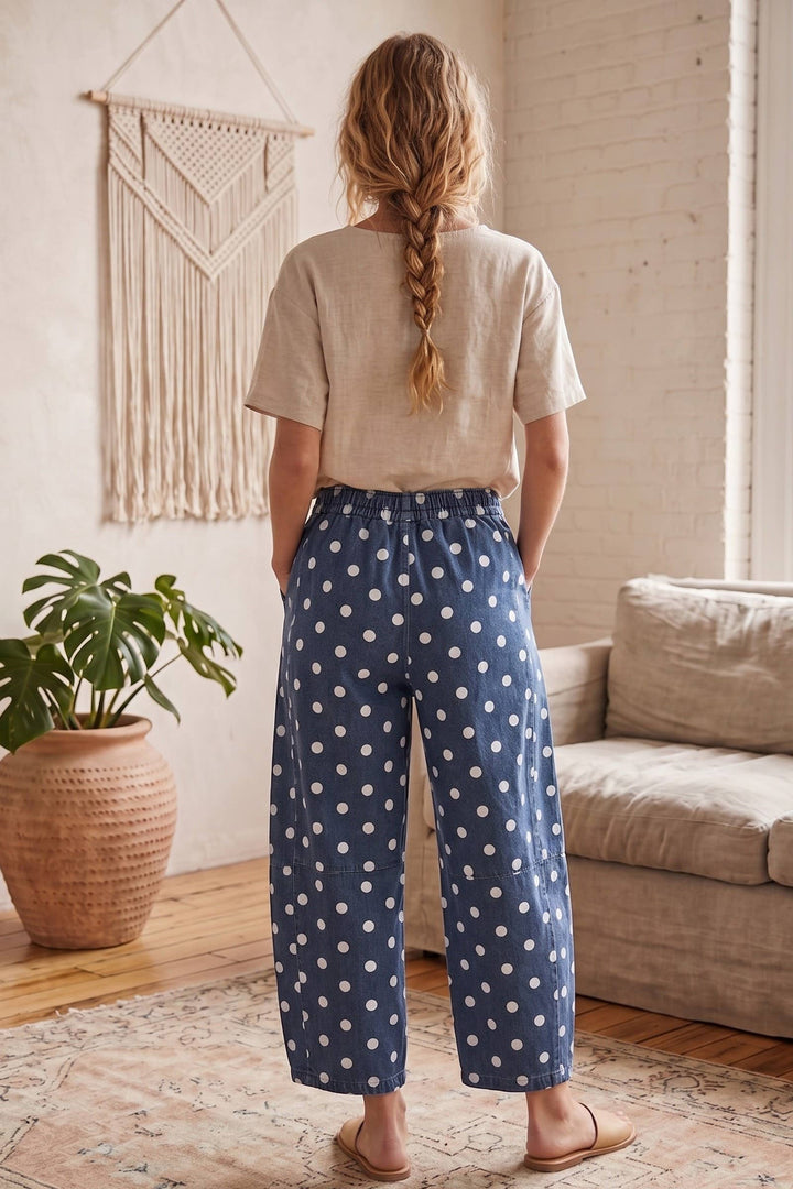 Sewn & Seen-Oversized Polka Dot Denim Barrel Pants