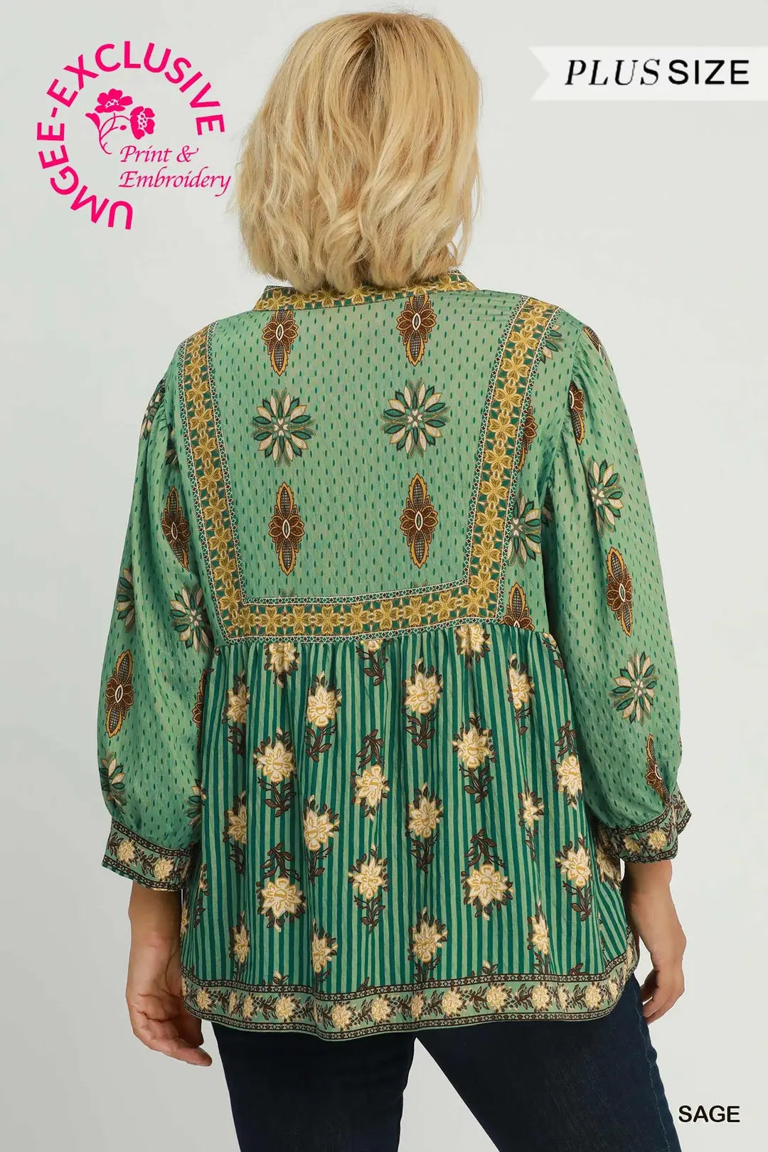 Mixed Floral Border Print Baby Doll Blouse (JB)