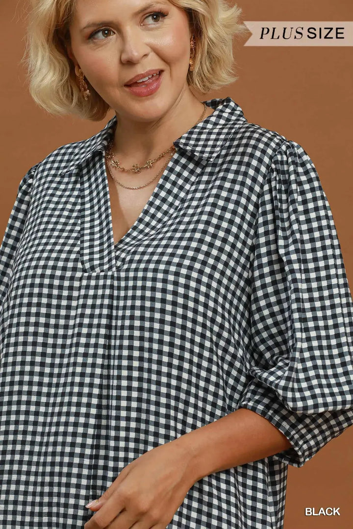 Gingham Check Collared Midi Dress Black (JB)