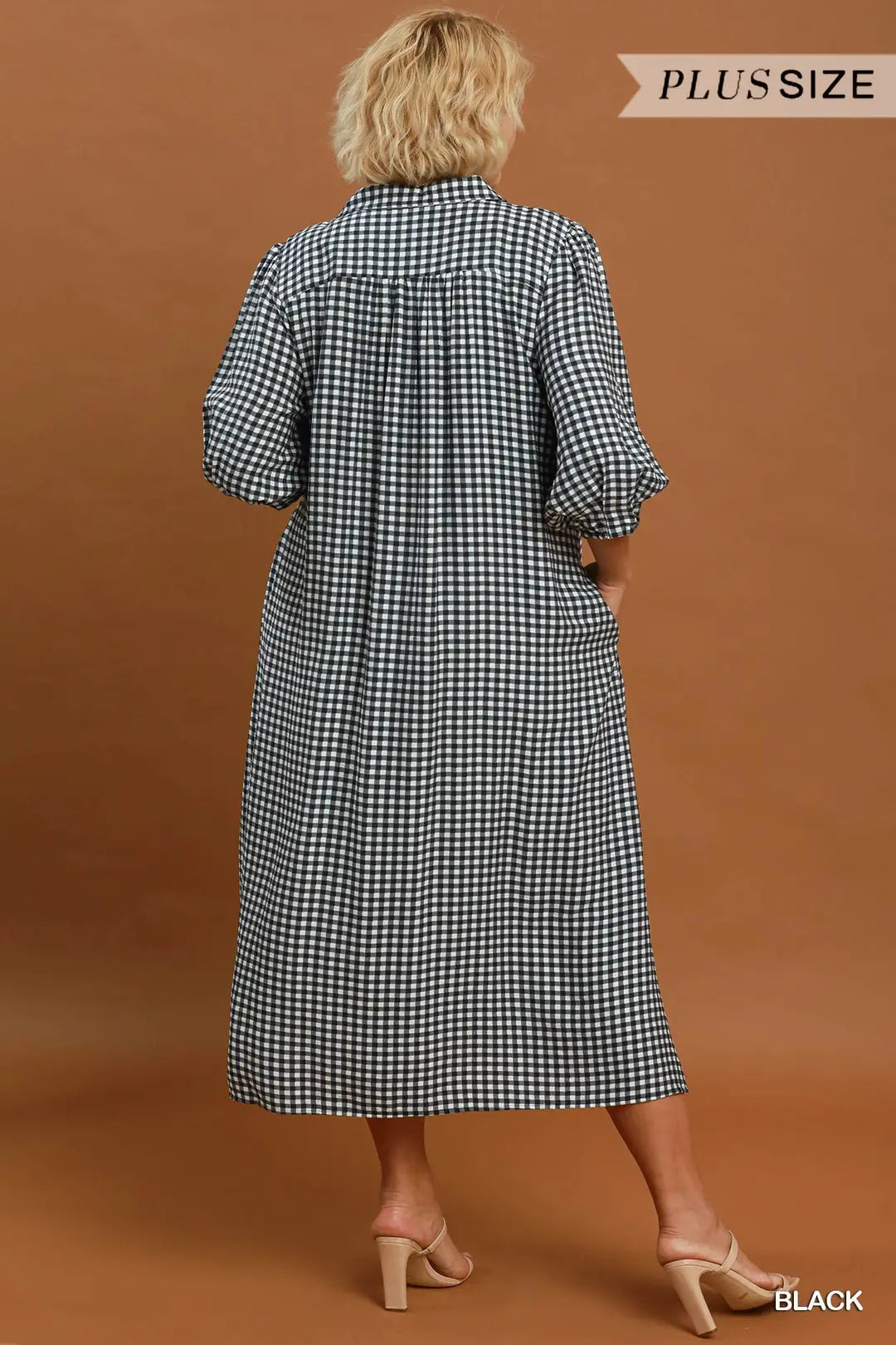 Gingham Check Collared Midi Dress Black (JB)