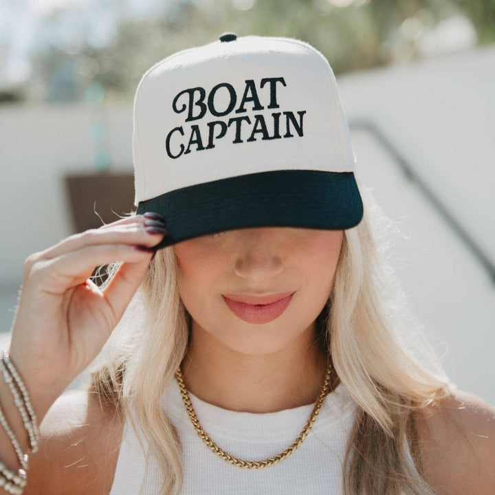 Boat Captain Two-Toned Retro Hat: Light Blue and Navy Stripe