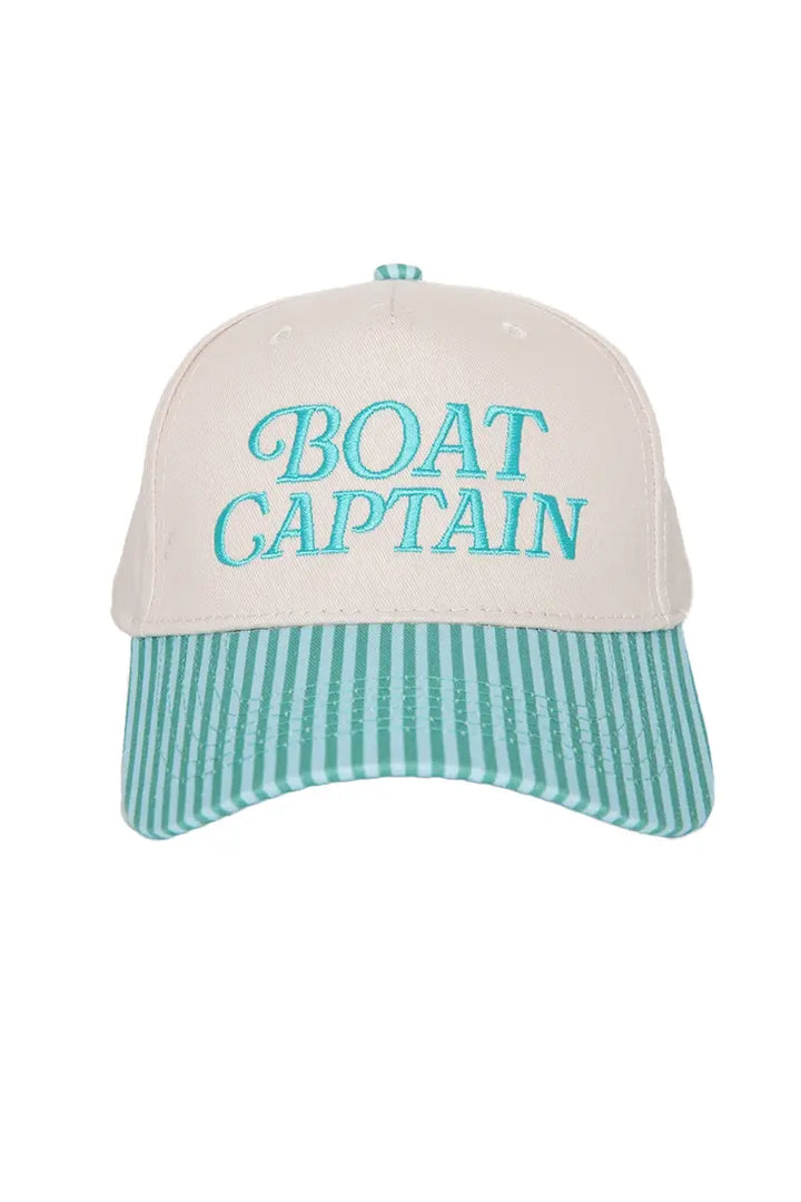 Boat Captain Two-Toned Retro Hat: Light Blue and Navy Stripe
