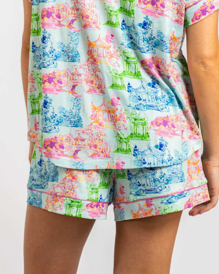 Maya Short Sleeve Sleep Set (top & bottom)  Aqua/Multi