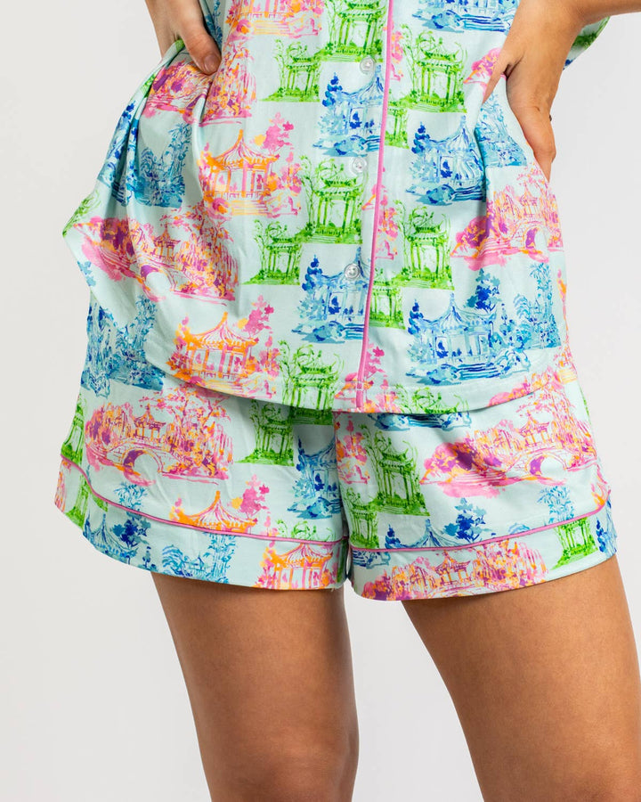 Maya Short Sleeve Sleep Set (top & bottom)  Aqua/Multi