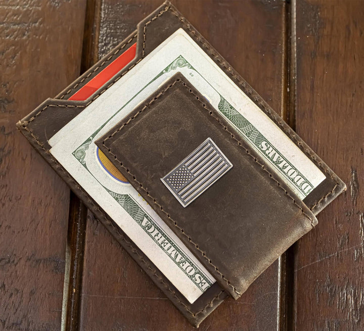 Zep-Pro American Flag Magnetic Leather Slim Wallet-Crazy Horse
