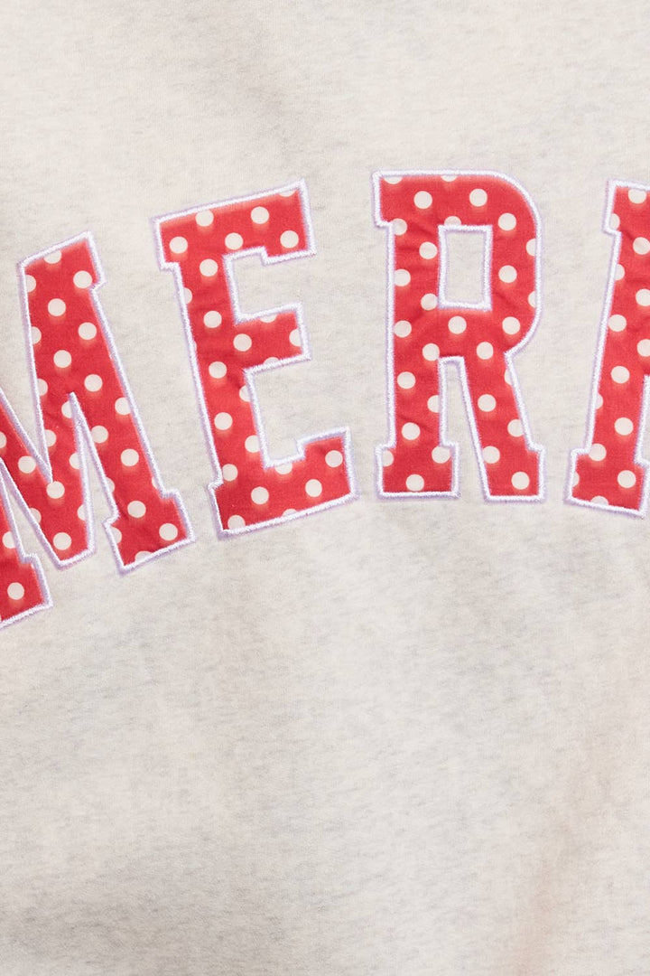 "MERRY" Varsity Mock Neck Sweatshirt: Red Polka  (LH)