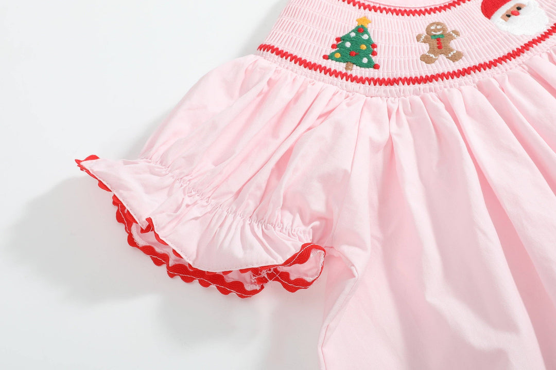 Lil Cactus - Pink Christmas Smocked Bishop Dress