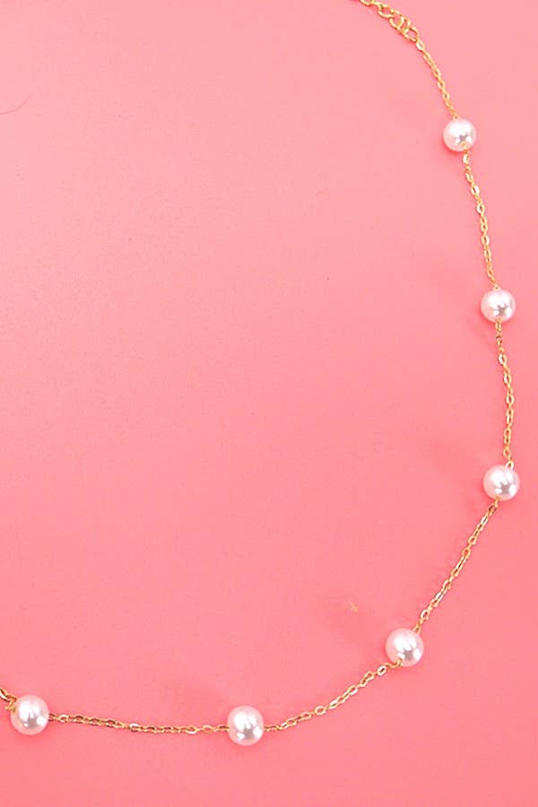 JOSSLYN-TITANIUM  STEEL NON-TARNISH PEARL STATION NECKLACE | 40NK334