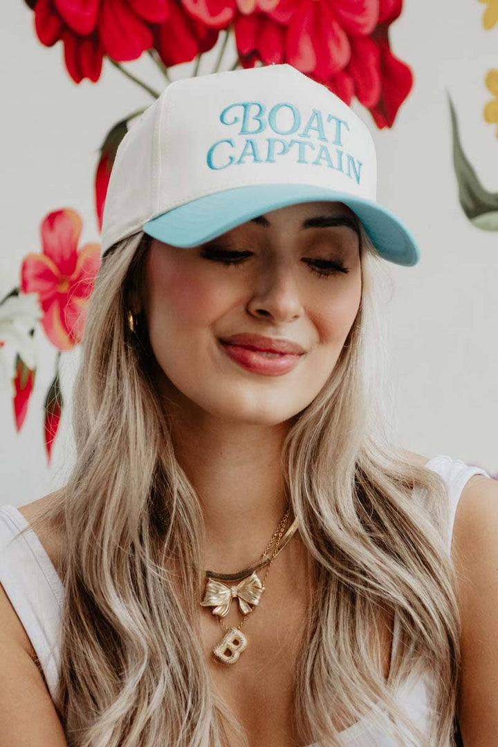 Boat Captain Two-Toned Retro Hat: Light Blue and Navy Stripe