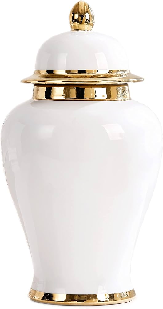 19" White And Gold Ginger Jar (LH)