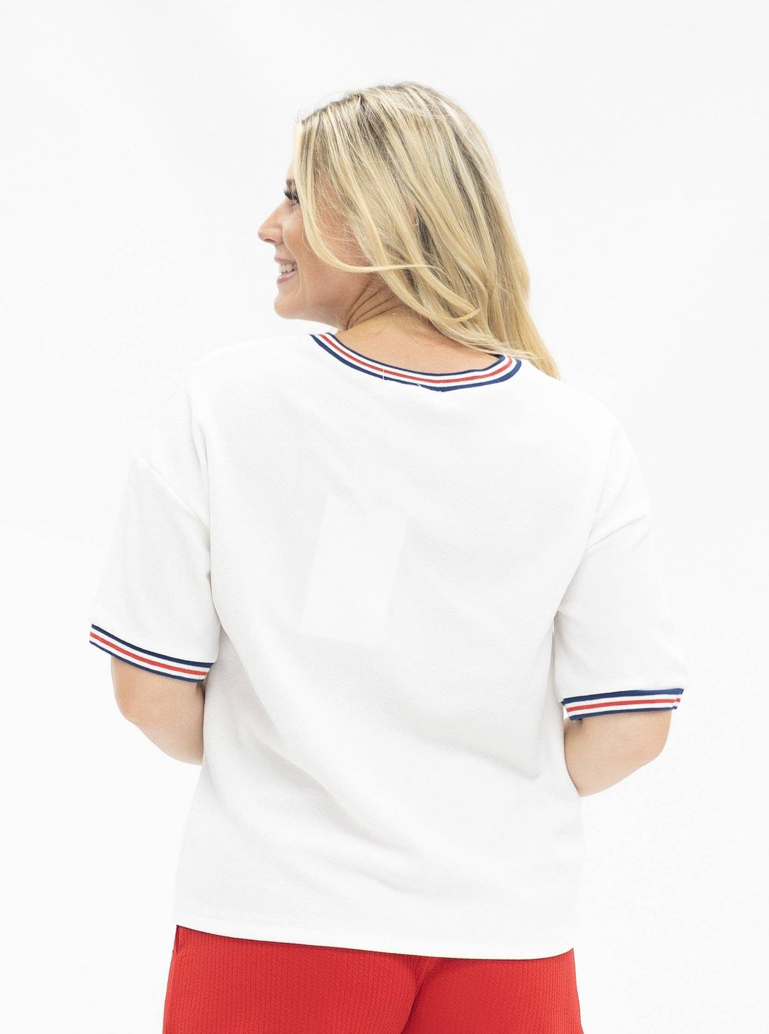 Sequin Americana Elements on V-Neck Top