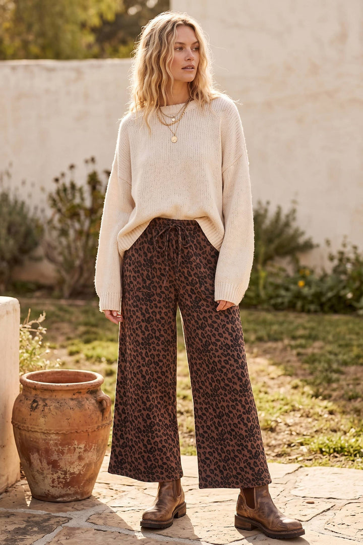Sewn & Seen-Leopard Print French Terry Wide Leg Pants