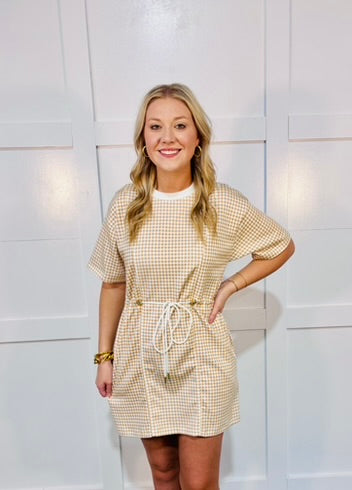 Easy Living Comfy Gingham Khaki Dress