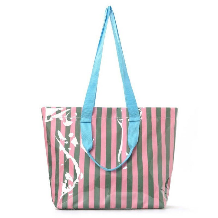 JOSSLYN-Large Striped Vinyl Tote Bags with Shoulder Strap | 40P619