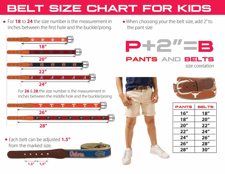 Youth Size UGA Standing Bulldog Collegiate Woven Ribbon Belt.
