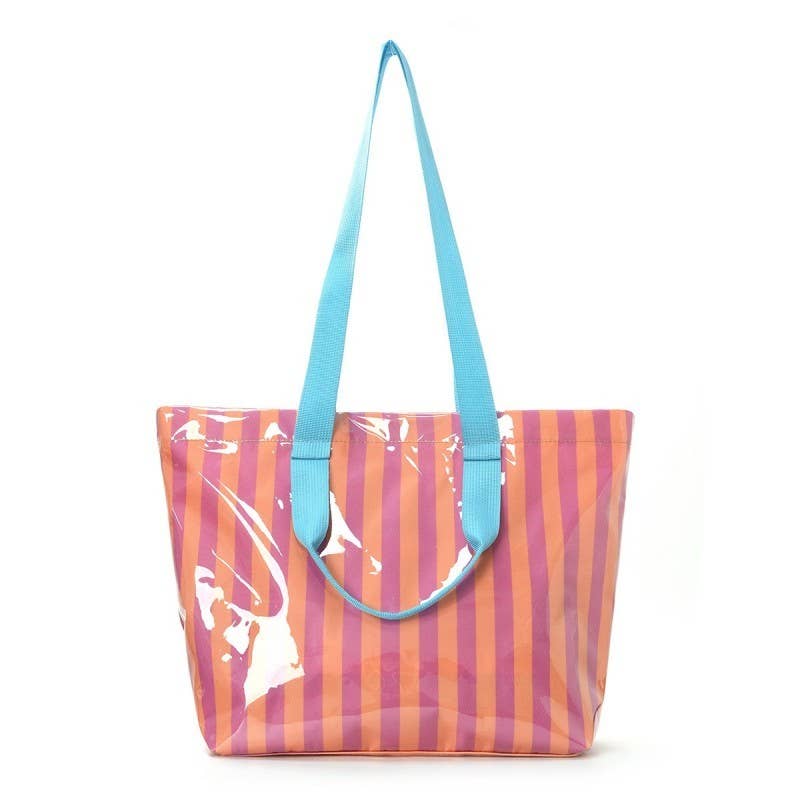 JOSSLYN-Large Striped Vinyl Tote Bags with Shoulder Strap | 40P619