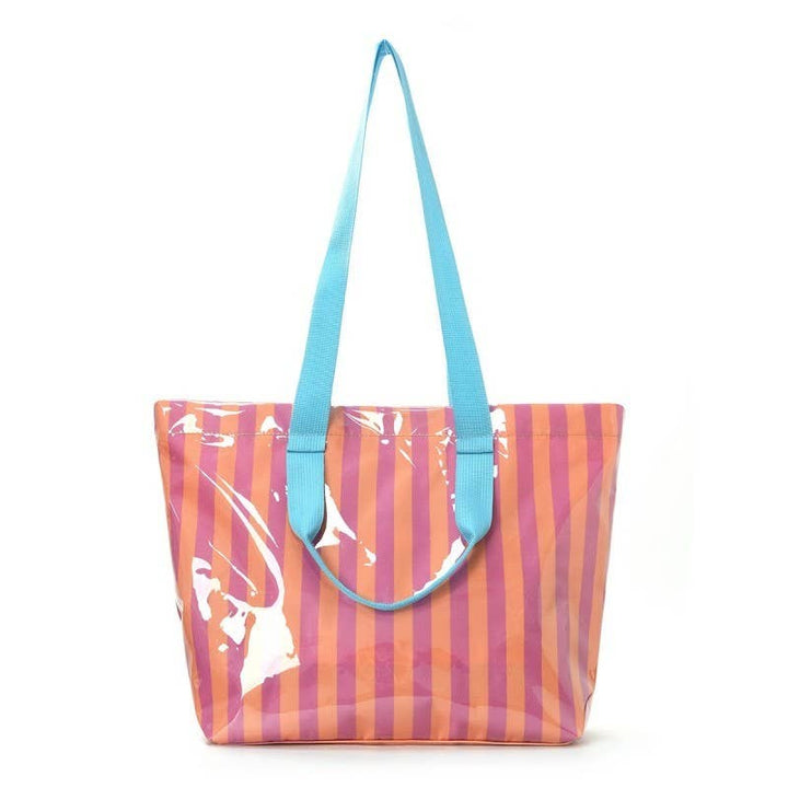 JOSSLYN-Large Striped Vinyl Tote Bags with Shoulder Strap | 40P619