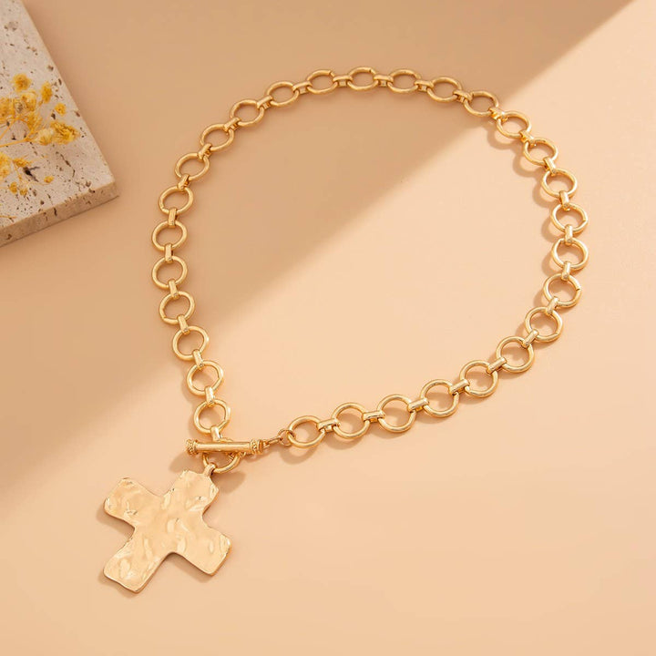 JOSSLYN-NOTABLE HAMMERED CROSS FRONT TOGGLE NECKLACE | 40NK9474
