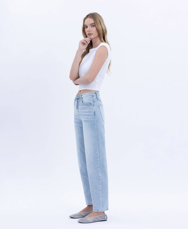 SUPER HIGH RISE LIGHT WASH BARREL LEG JEANS