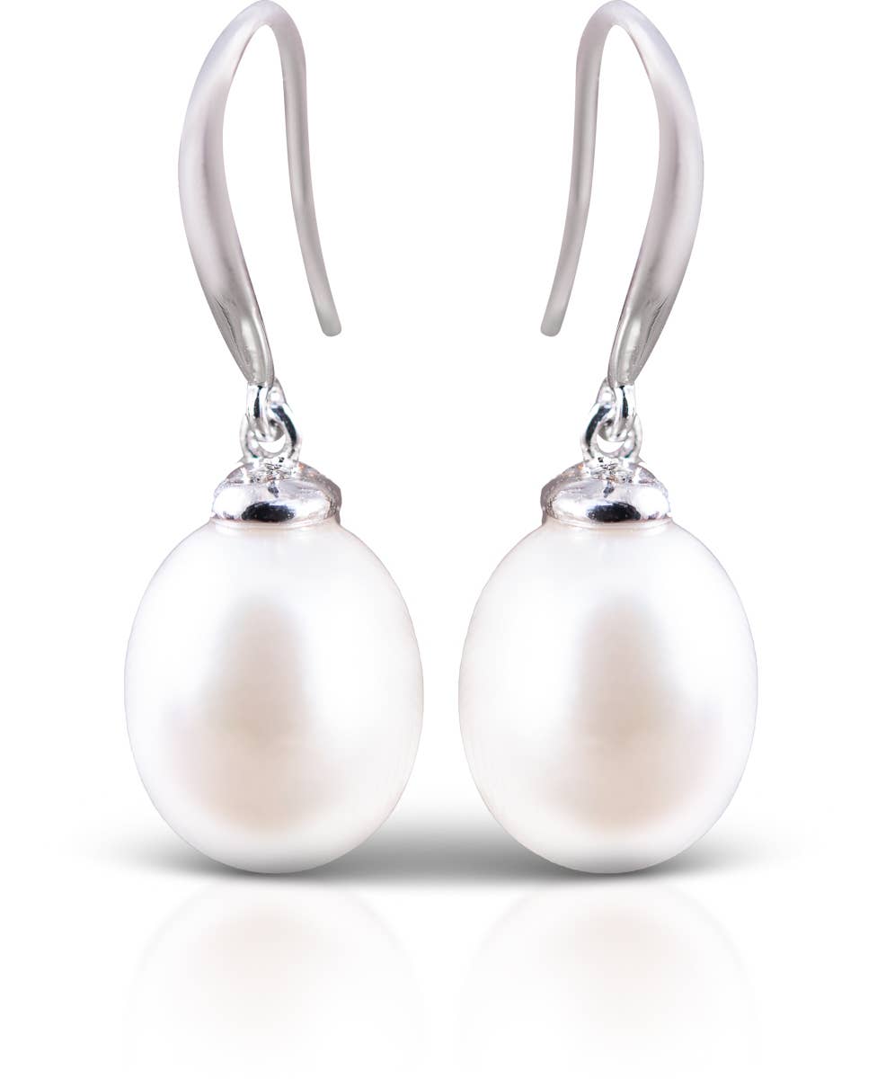 Amanda Blu-Drop Pearl Earrings - Natural White - Silver