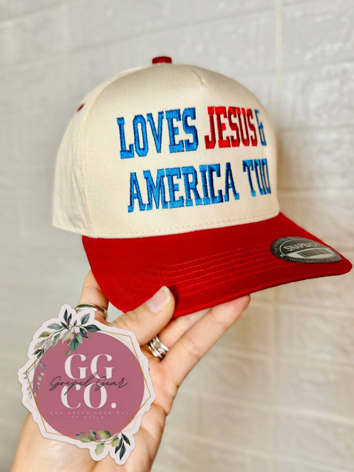 Gospel Gear-Loves Jesus & America Too Embroidered Hat