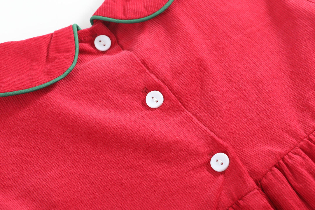 Lil Cactus - Red Corduroy Christmas Smocked Dress and Bloomers