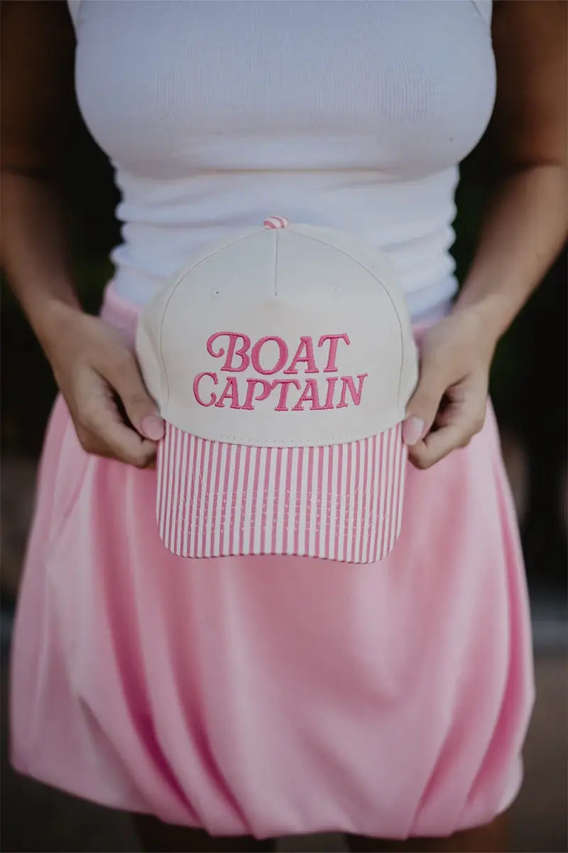 Boat Captain Two-Toned Retro Hat: Light Blue and Navy Stripe