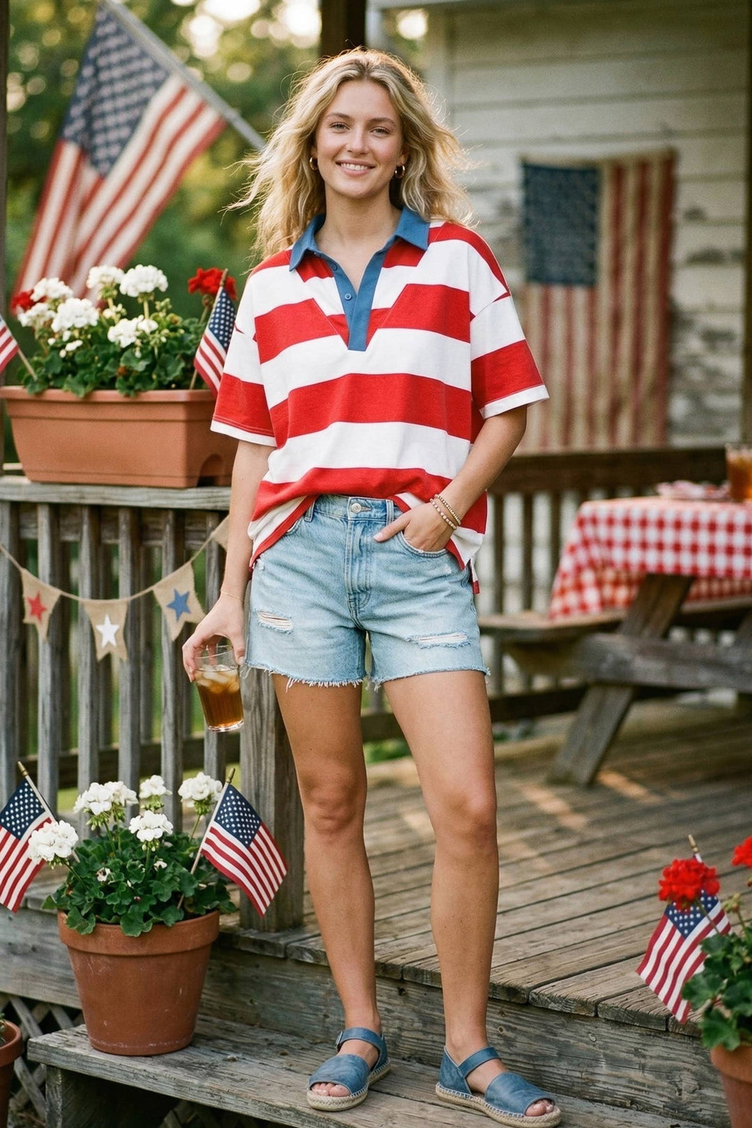 Sewn+Seen-Gameday Americana Stripe Collared Top