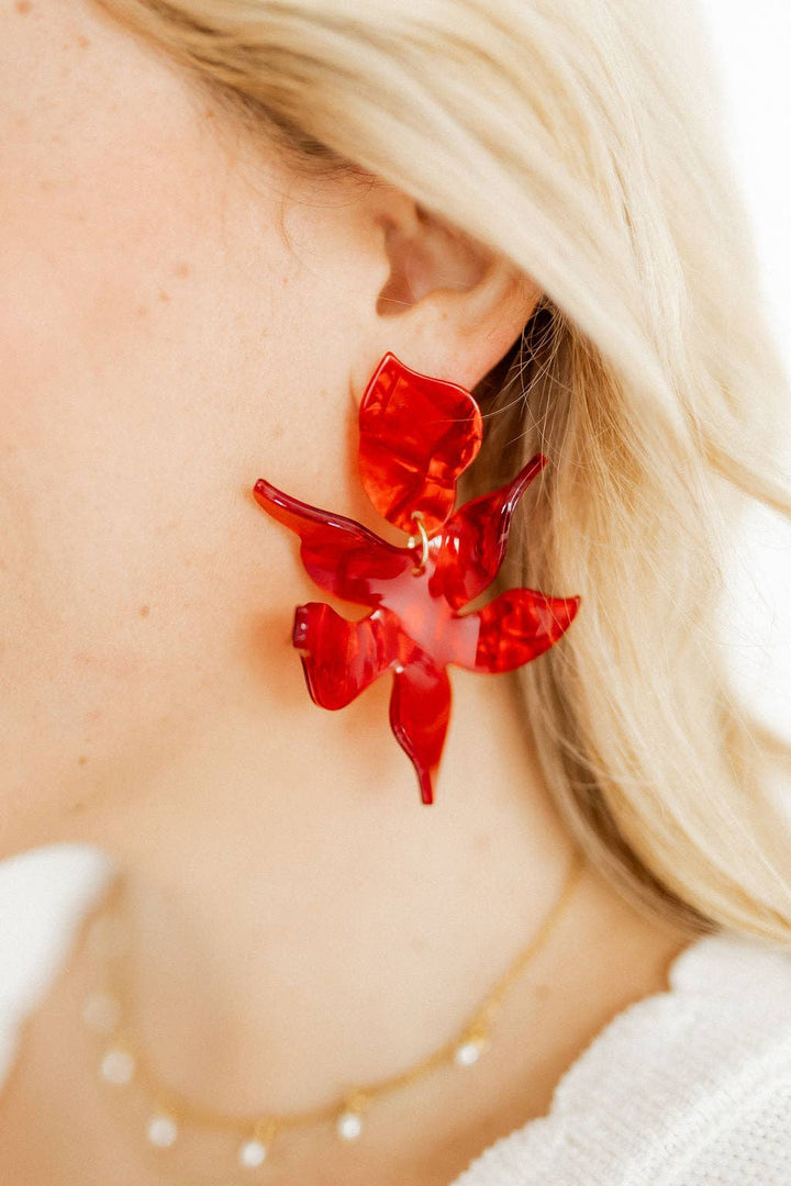 Flora Statement Earrings - Pearlized Red