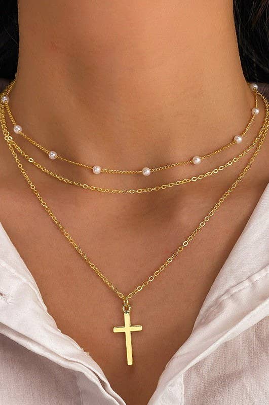 JOSSLYN-18K STAINLESS STEEL TARNISH FREE CROSS NECKLACE | 40NK370