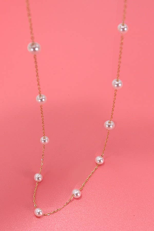 JOSSLYN-TITANIUM  STEEL NON-TARNISH PEARL STATION NECKLACE | 40NK334