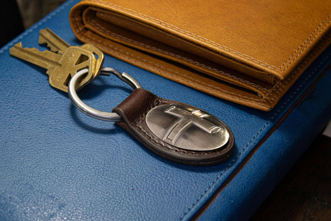 Zep-Pro Christian Cross Oval Leather Keychain