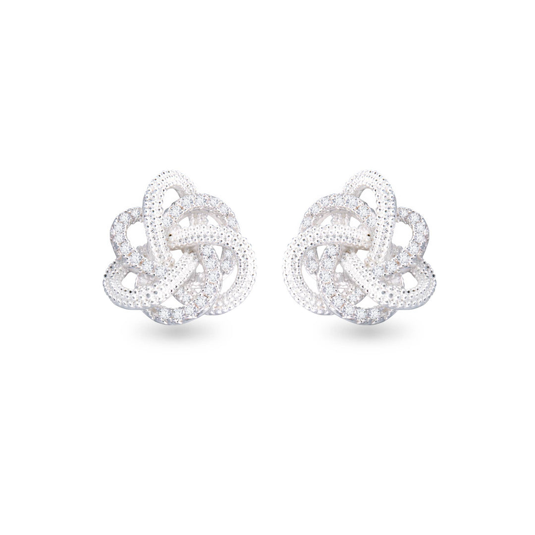 Amanda Blu-CZ Twisted Knot Earrings - Silver