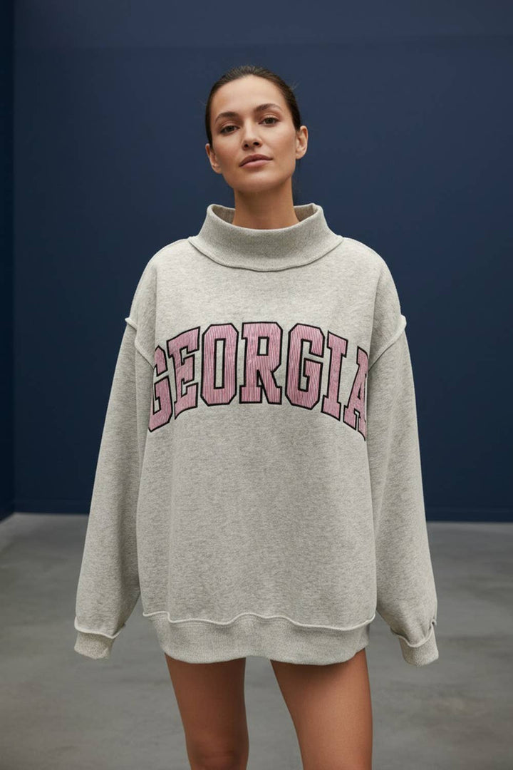 GEORGIA | Embroidered Mock-neck Sweatshirts: RED/WHITE / S/M-L/XL (LH)