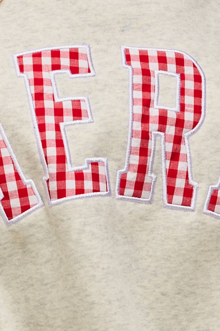 "MERRY" Varsity Mock Neck Sweatshirt: Red Polka  (LH)