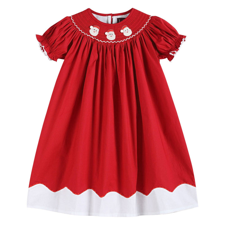 Lil Cactus - Red and White Santa Smocked Bishop Dress