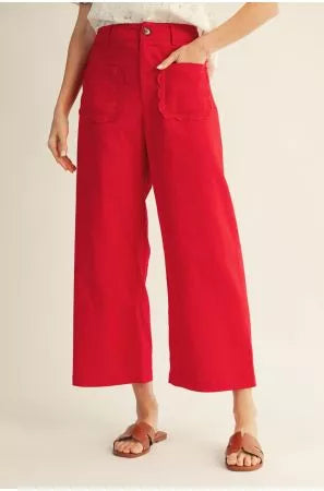 Scalloped Pocket Red Pants- (LH)