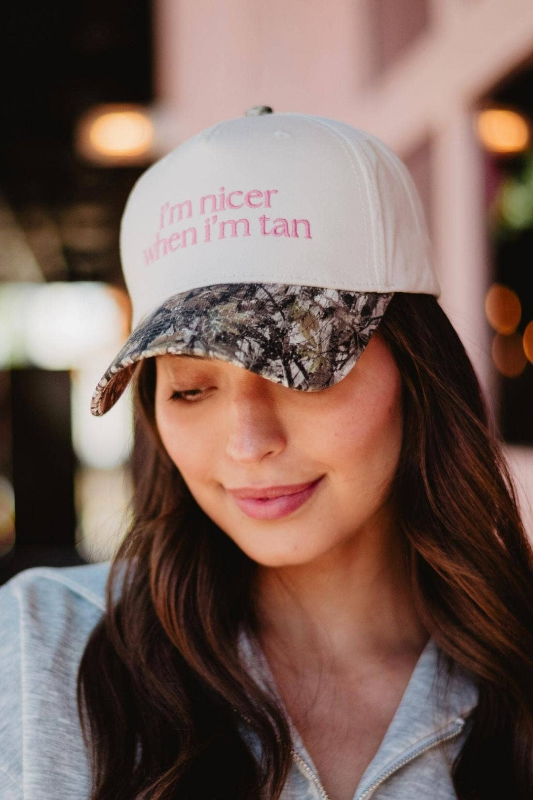 I'm Nicer When I'm Tan Two-Toned Vintage Hats Grad Gift Idea: Pink and Light Pink Stripe