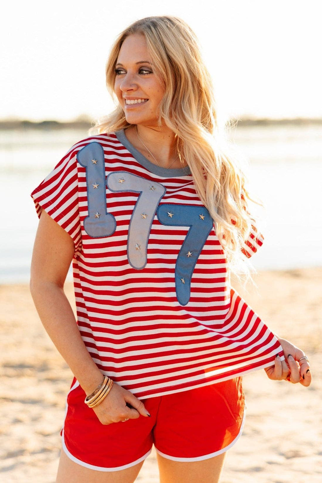 1776 on a Short Sleeve Stripe Top