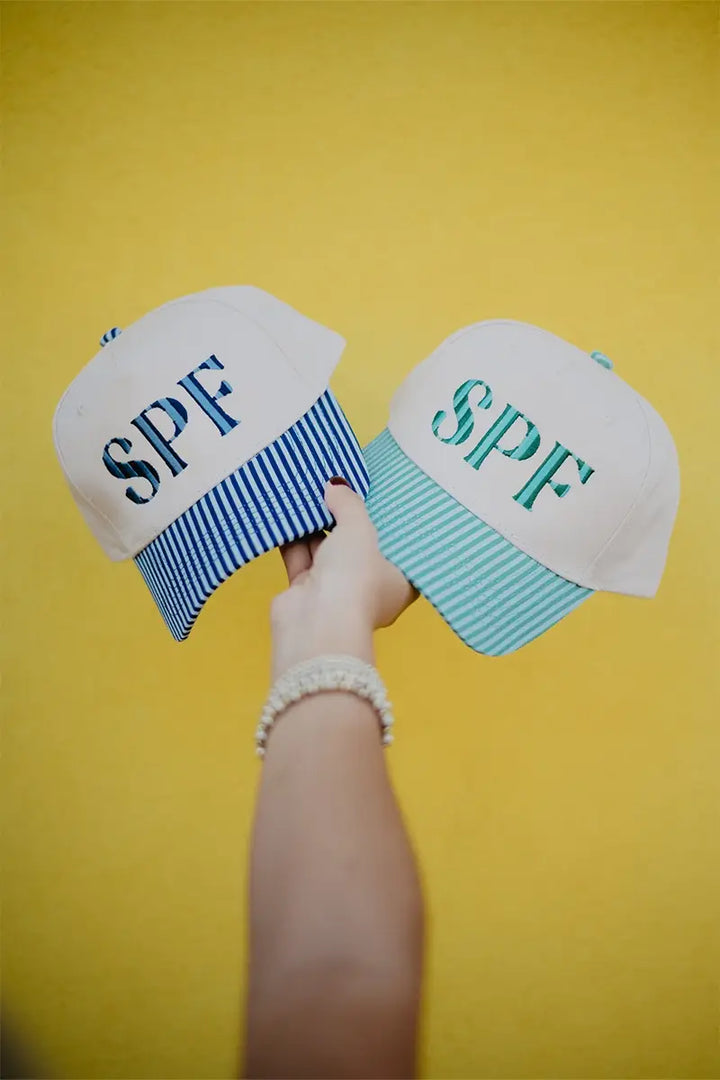 SPF Vintage Wholesale Trucker Hats for Women: Aqua and Green Striped