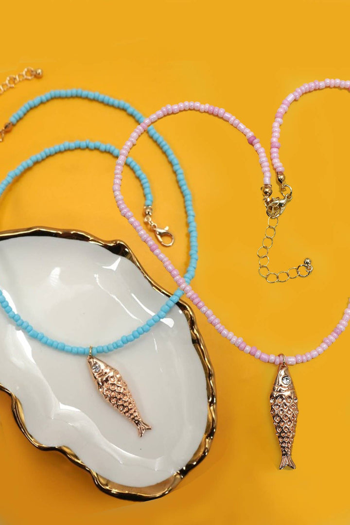 JOSSLYN-18K STAINLESS STEEL TARNISH FREE FISH NECKLACE | 40NK9537