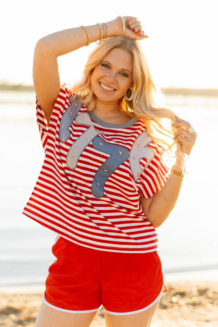 1776 on a Short Sleeve Stripe Top