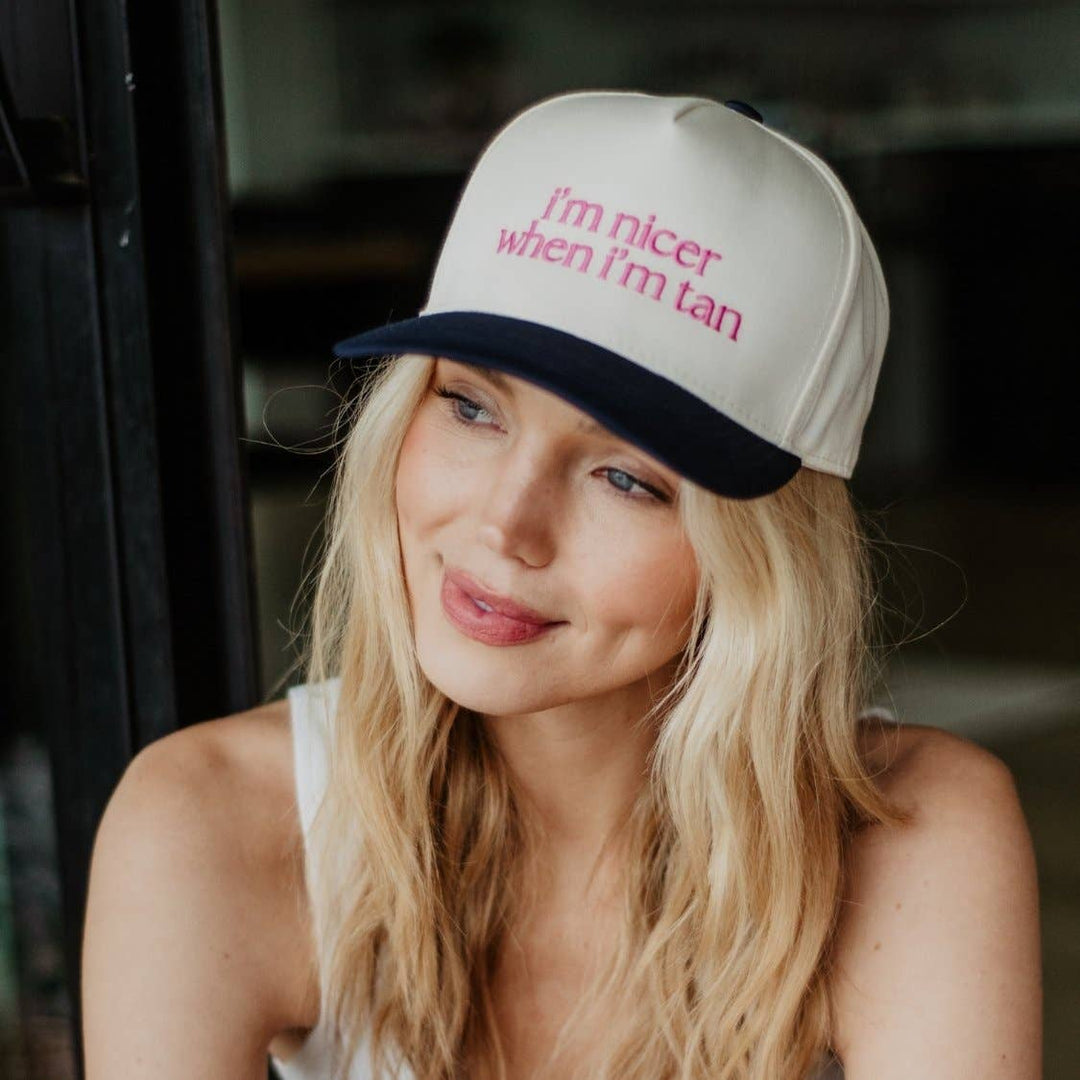 I'm Nicer When I'm Tan Two-Toned Vintage Hats Grad Gift Idea: Pink and Light Pink Stripe