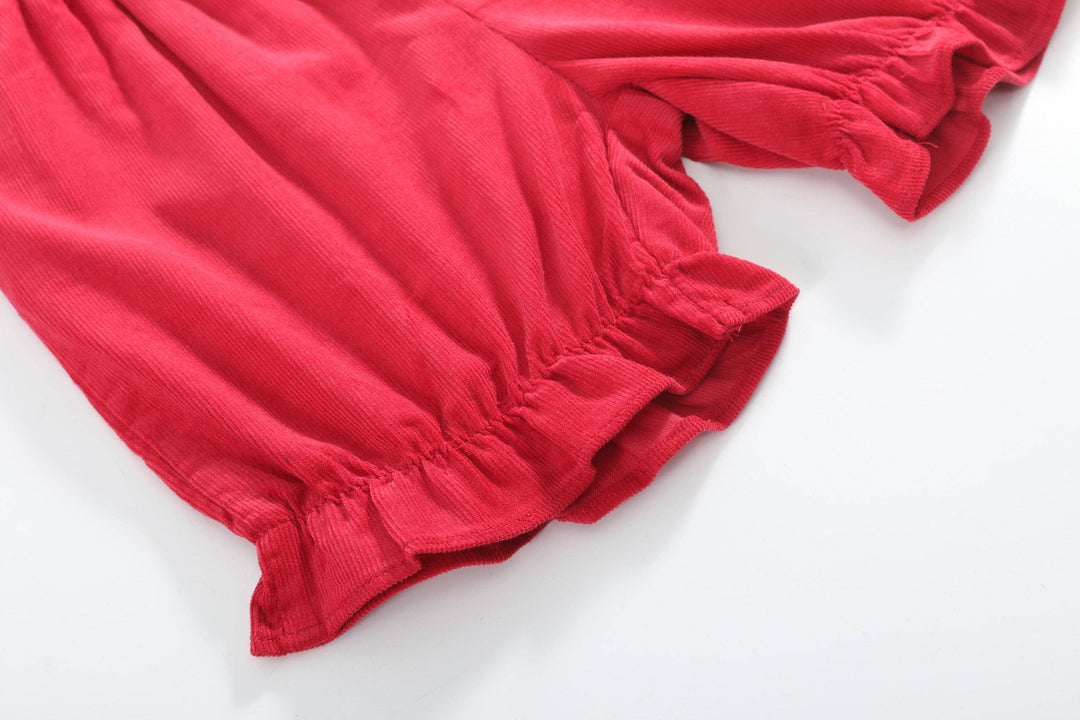 Lil Cactus - Red Corduroy Christmas Smocked Dress and Bloomers