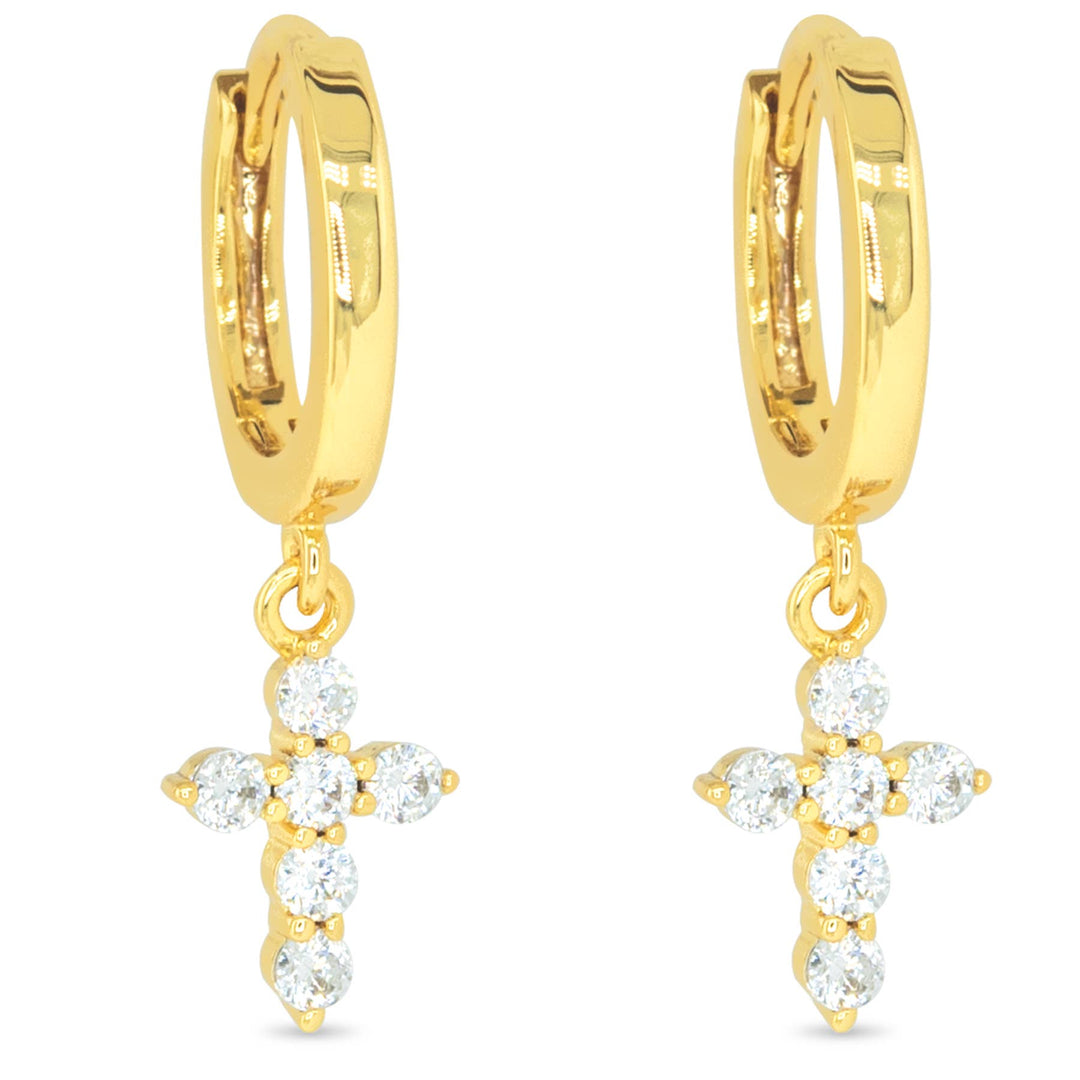 Amanda Blu-Gold CZ Mini Cross Hoop Earrings